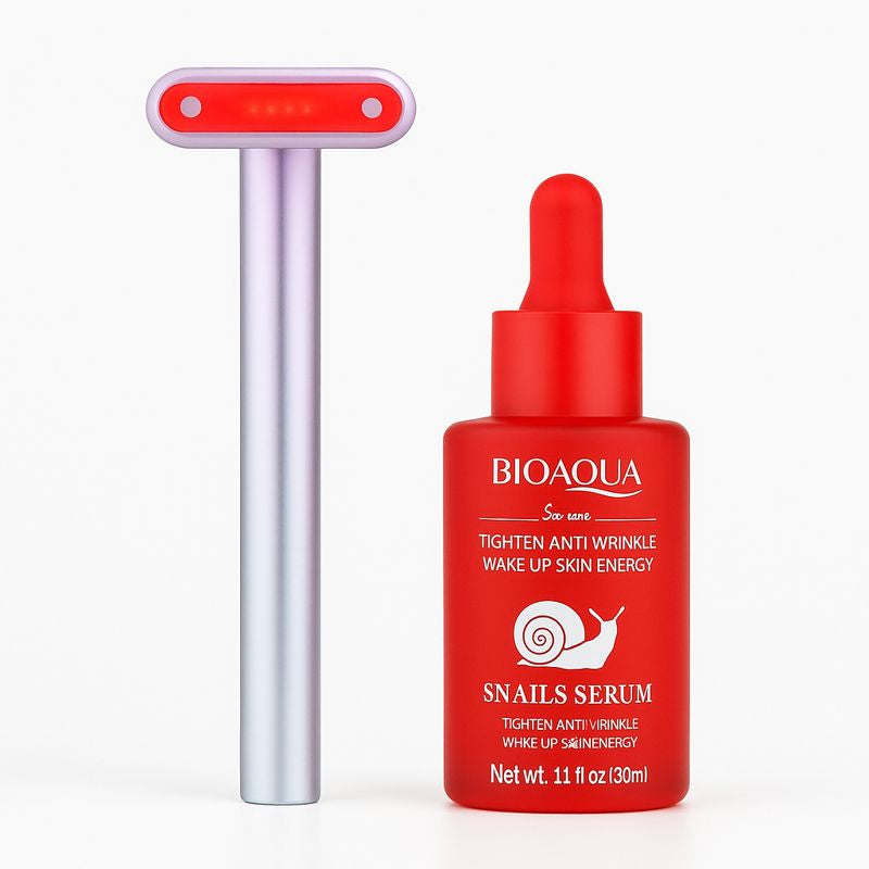 Masajeador Facial 4 en 1 con Luz Roja + Sérum de Caracol